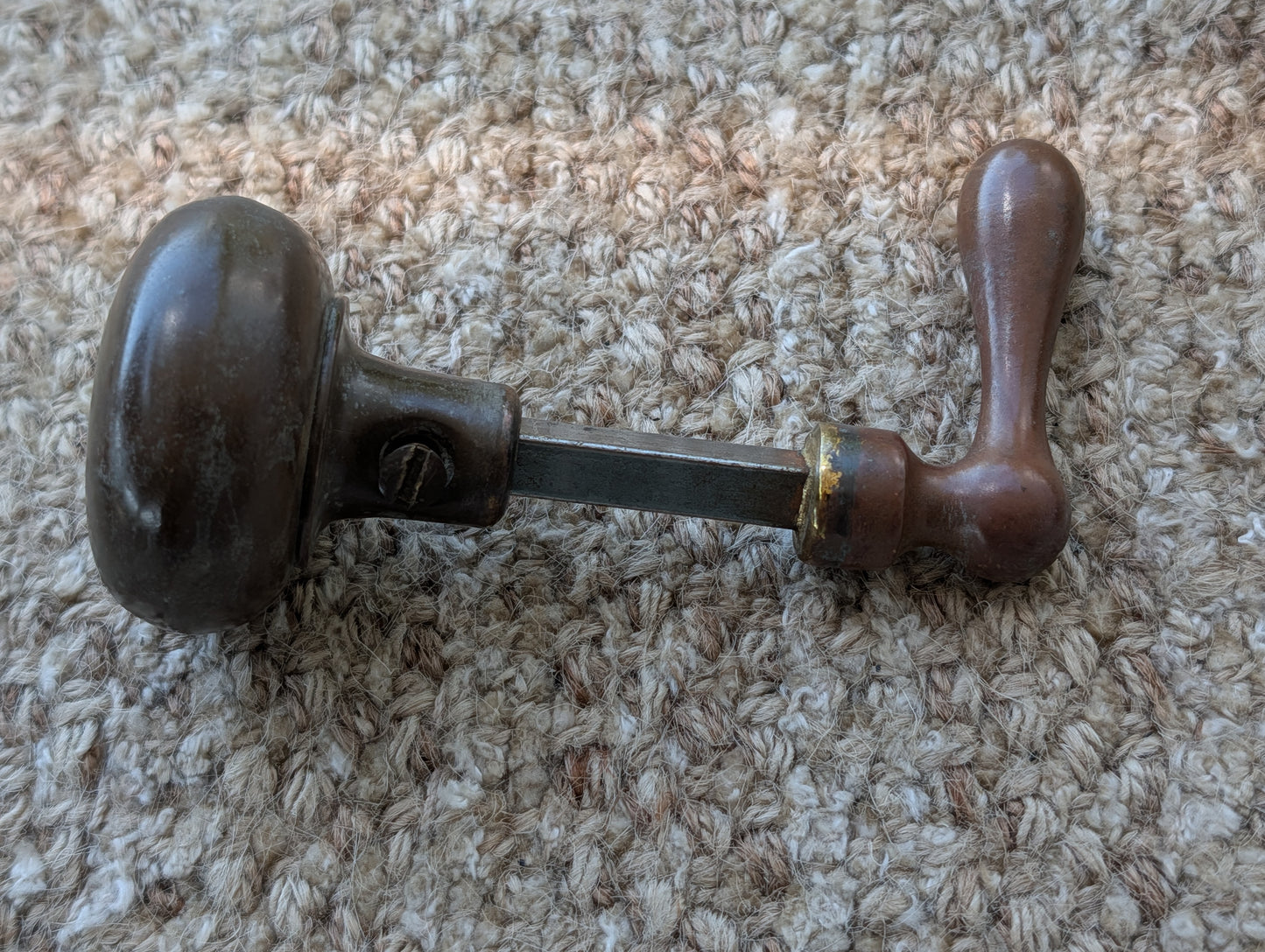 Antique Passage Mortise With Brass Door Knob, Lever and Plates