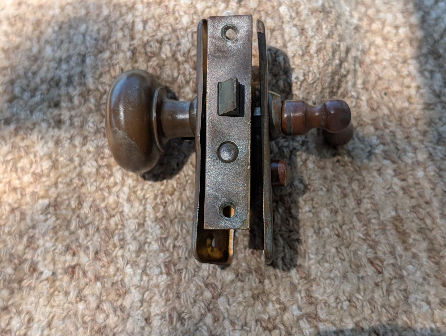 Antique Passage Mortise With Brass Door Knob, Lever and Plates