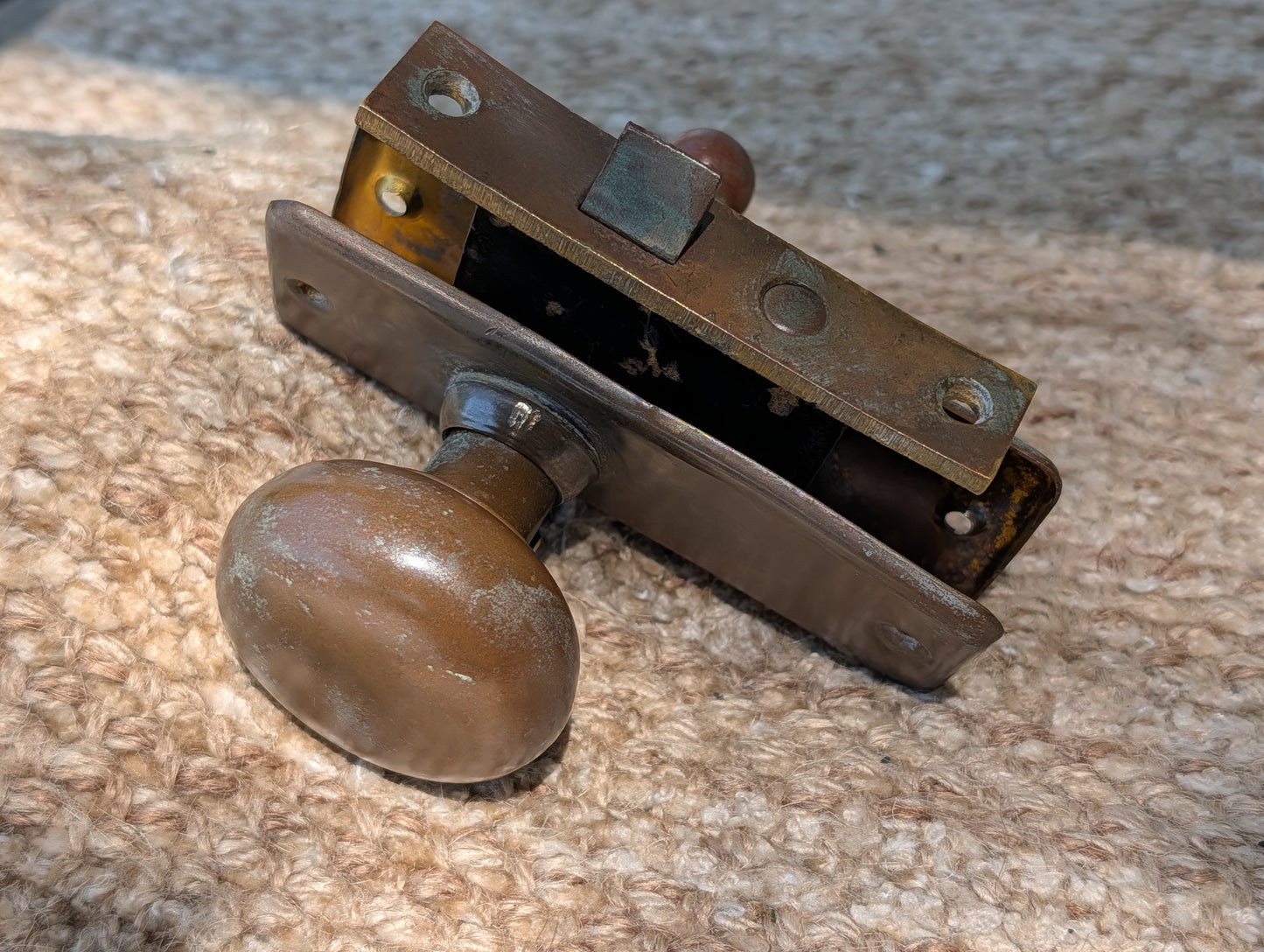 Antique Passage Mortise With Brass Door Knob, Lever and Plates