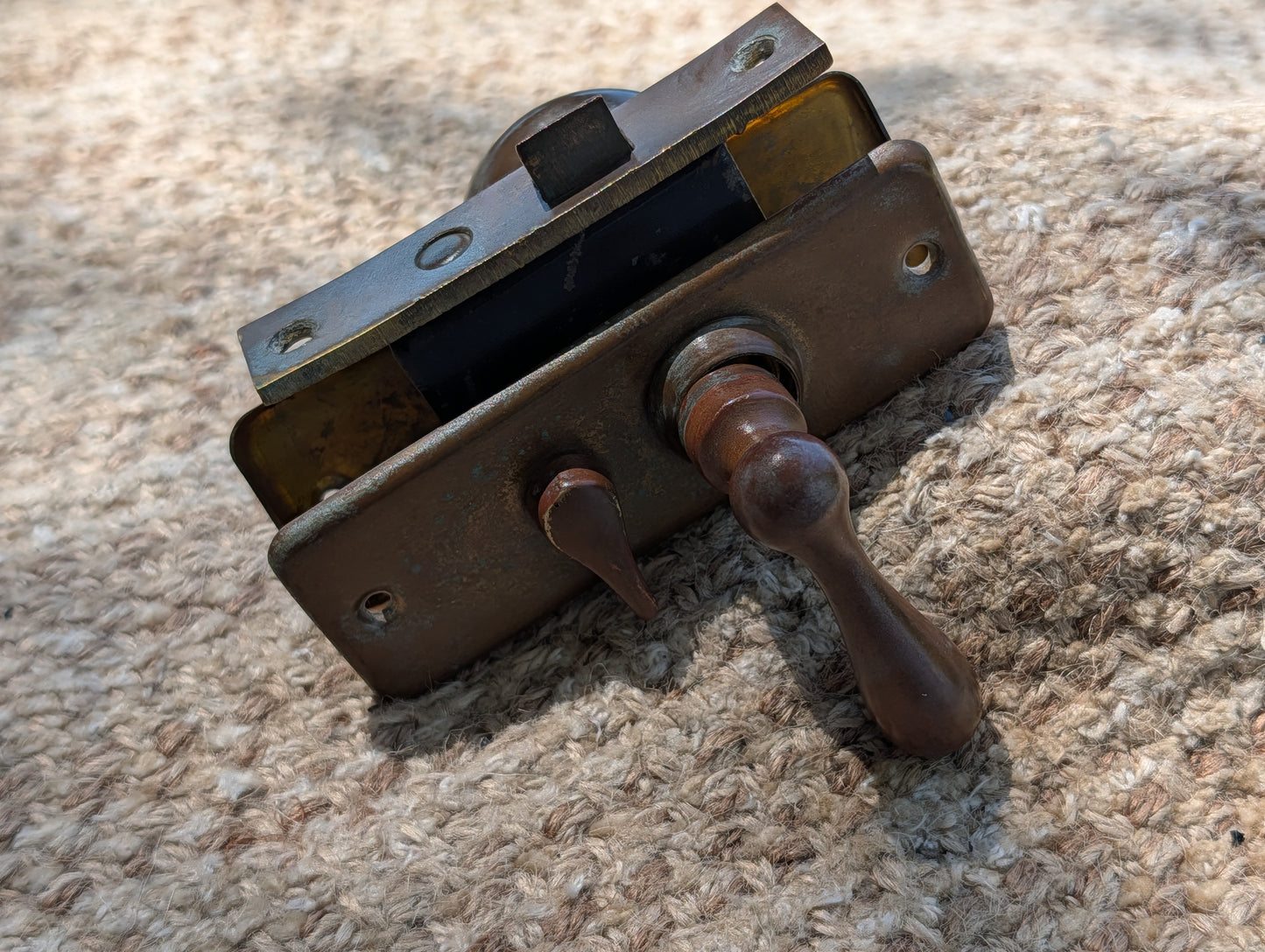 Antique Passage Mortise With Brass Door Knob, Lever and Plates