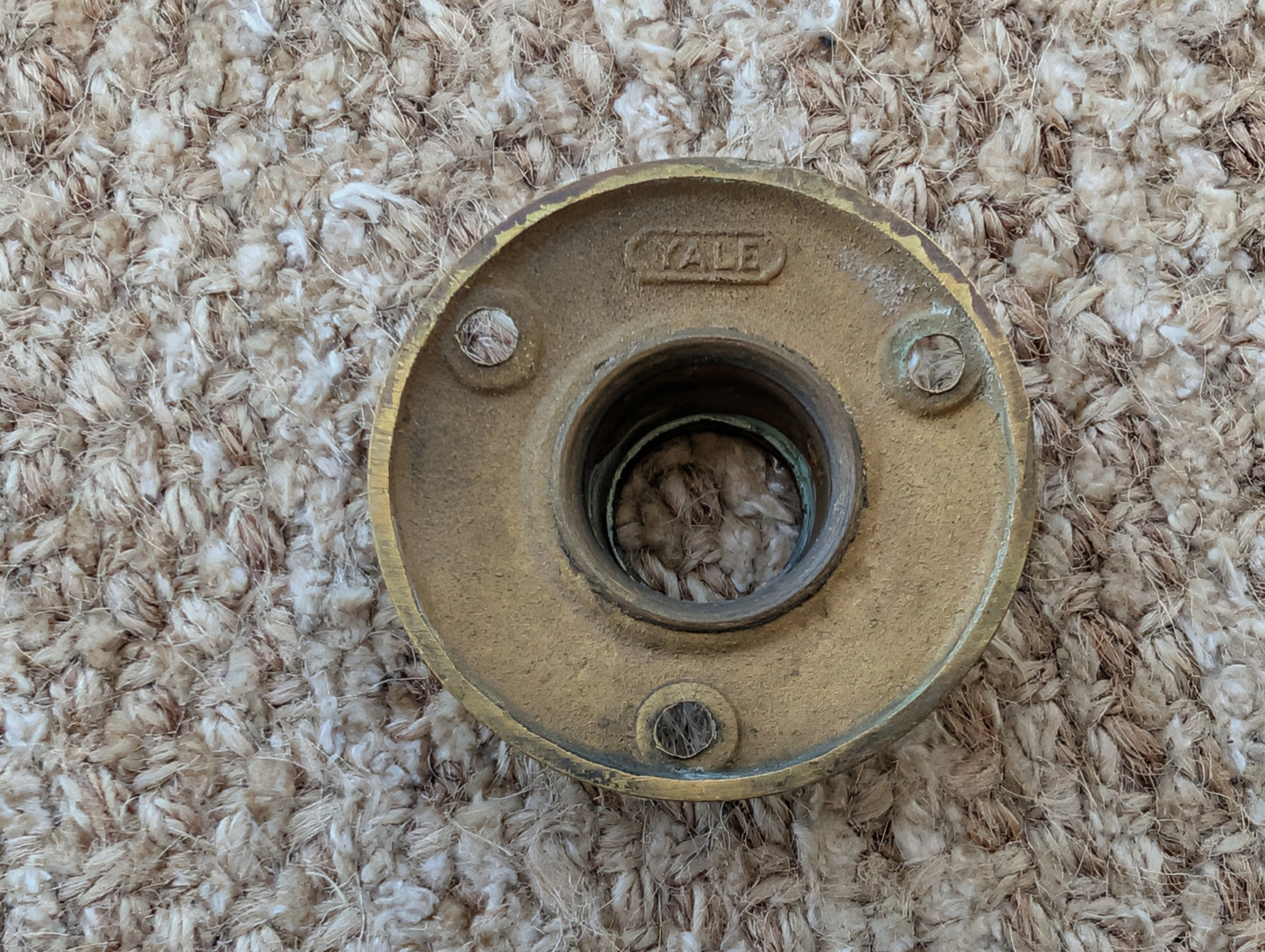 2 1/4" Antique Yale Cast Brass Rosette Escutcheon For Door Knob