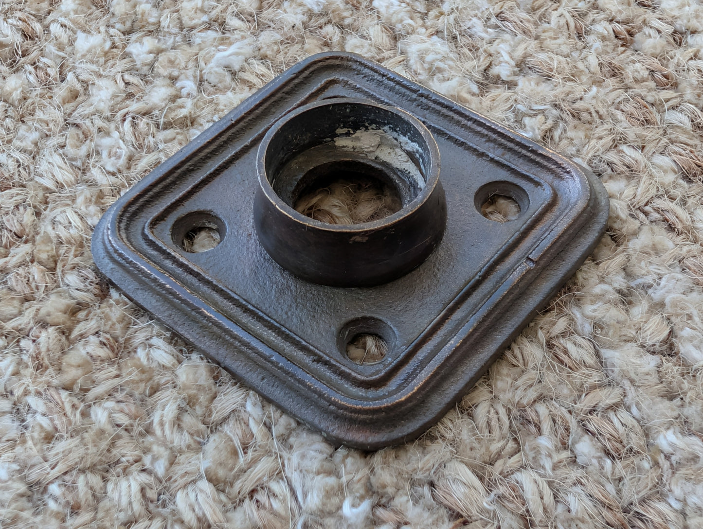 2 1/16" Antique Square Cast Brass Rosette Escutcheon For Door Knob