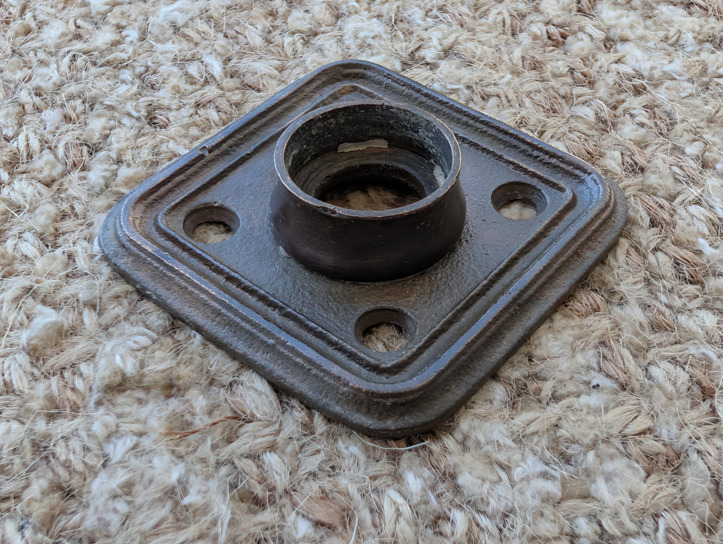 2 1/16" Antique Square Cast Brass Rosette Escutcheon For Door Knob