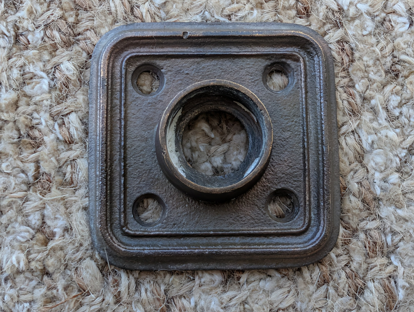 2 1/16" Antique Square Cast Brass Rosette Escutcheon For Door Knob
