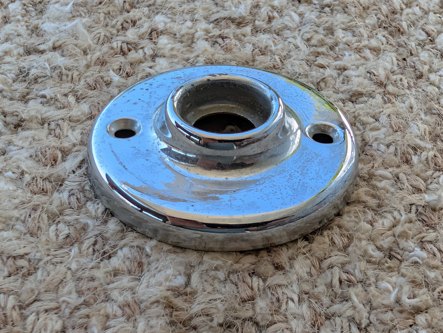 2 1/4" Antique Chrome Plated Stamped Brass Rosette Escutcheon For Door Knob