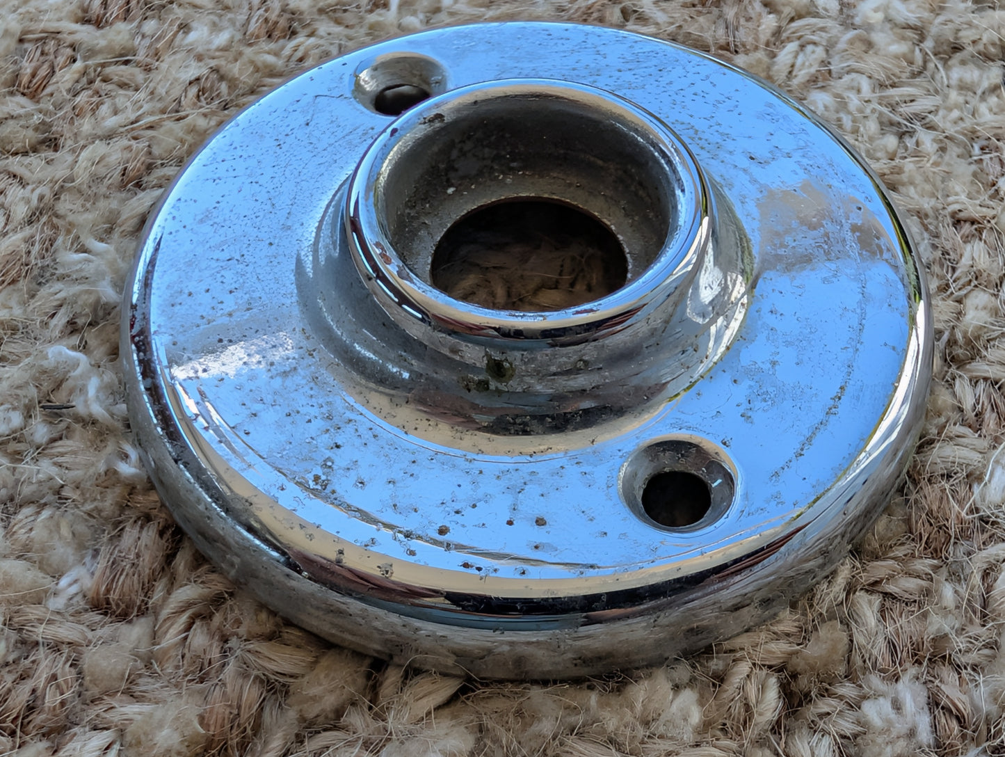 2 1/4" Antique Chrome Plated Stamped Brass Rosette Escutcheon For Door Knob