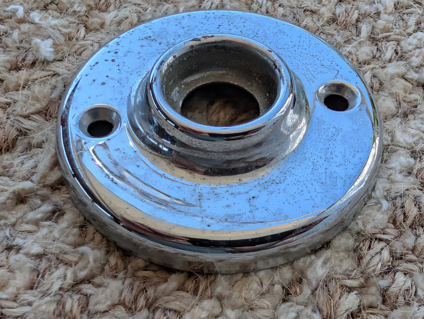 2 1/4" Antique Chrome Plated Stamped Brass Rosette Escutcheon For Door Knob