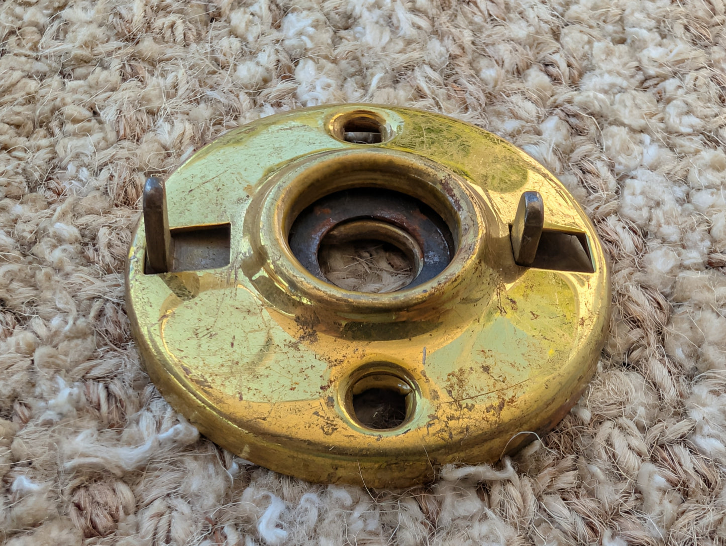 2" Antique  Stamped Brass Rosette Escutcheon For Door Knob With Stop Pins
