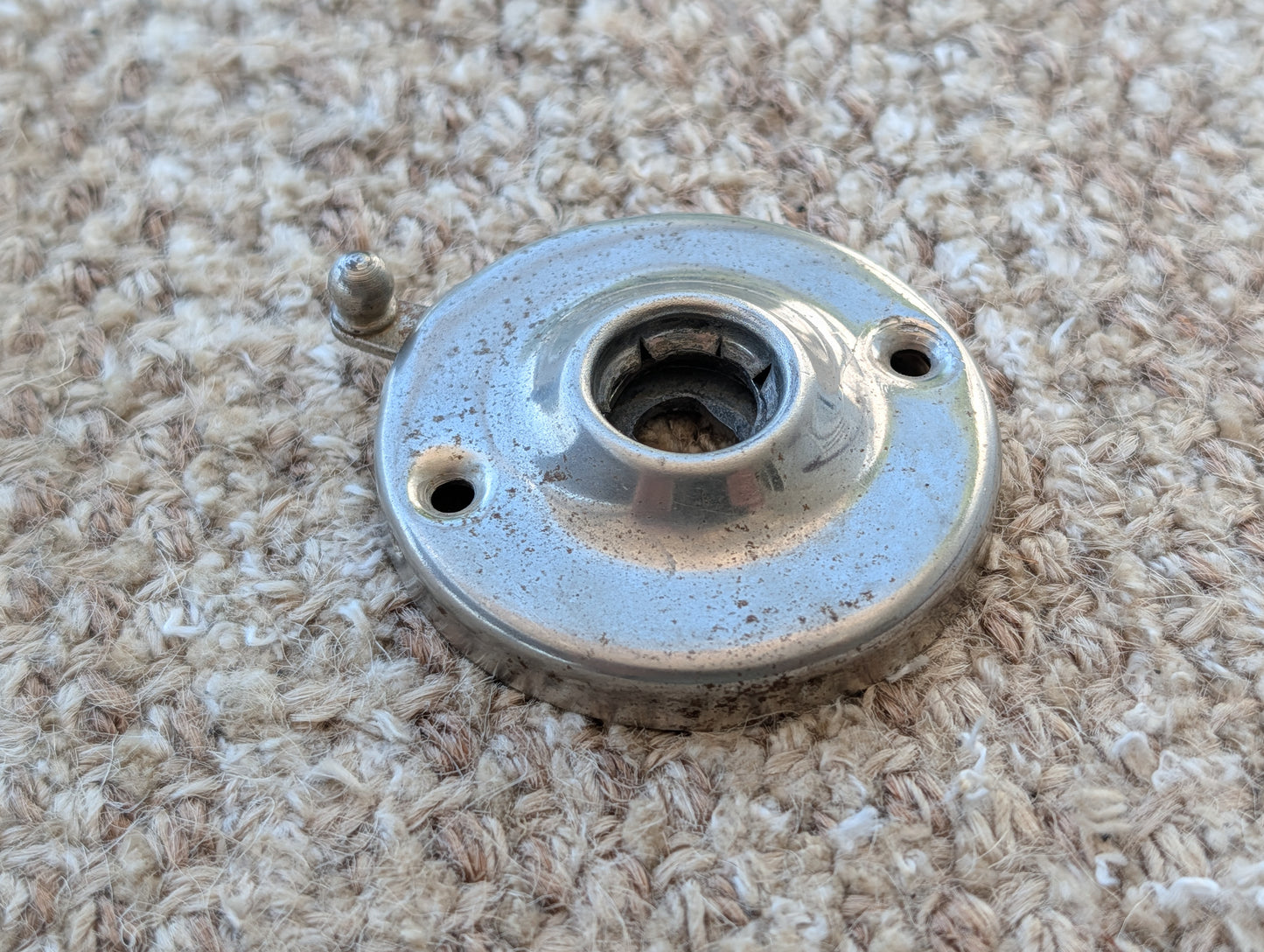 2 3/16" Antique Stamped Steel Rosette Escutcheon For Door Knob W/Locking Slider
