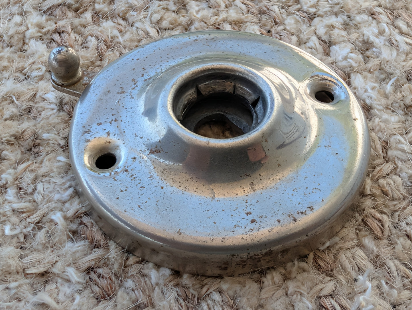2 3/16" Antique Stamped Steel Rosette Escutcheon For Door Knob W/Locking Slider