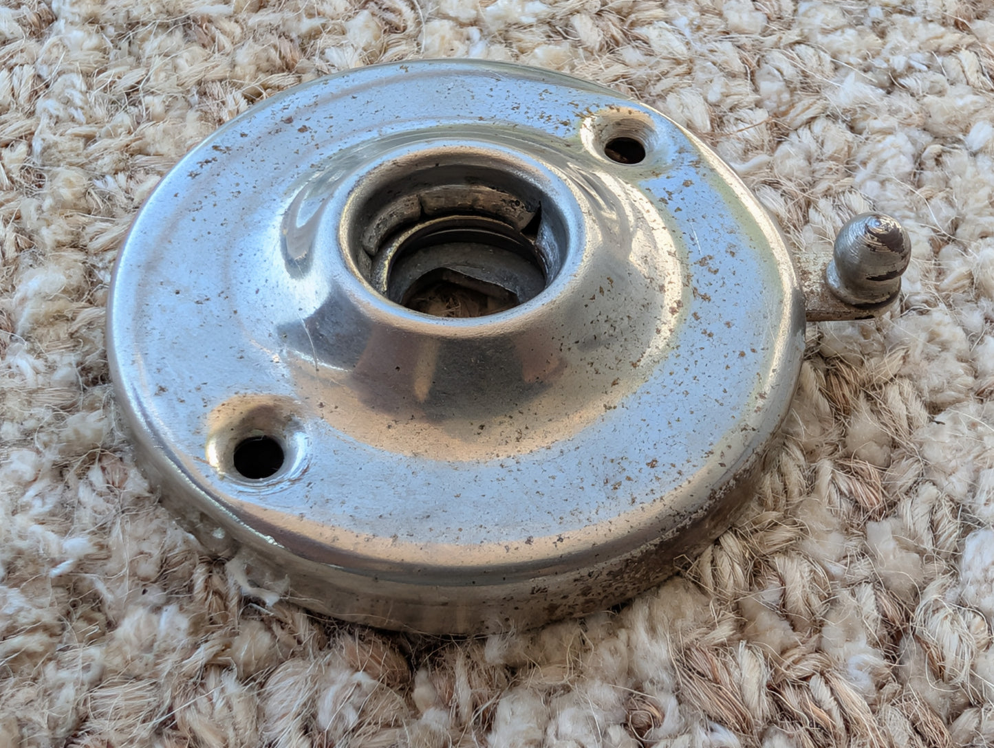 2 3/16" Antique Stamped Steel Rosette Escutcheon For Door Knob W/Locking Slider