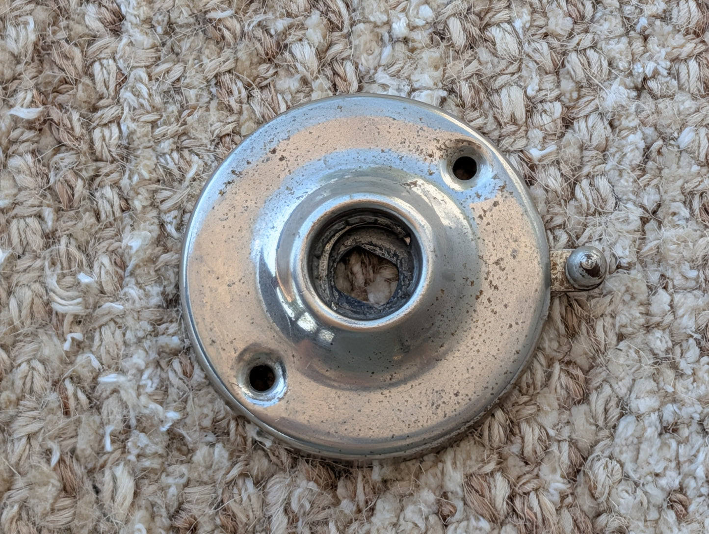 2 3/16" Antique Stamped Steel Rosette Escutcheon For Door Knob W/Locking Slider