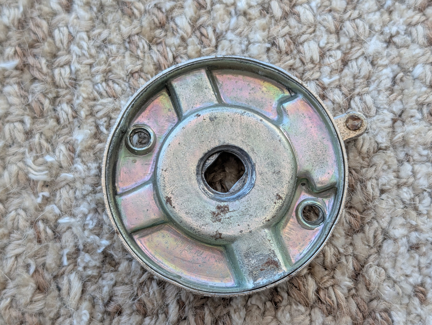 2 3/16" Antique Stamped Steel Rosette Escutcheon For Door Knob W/Locking Slider