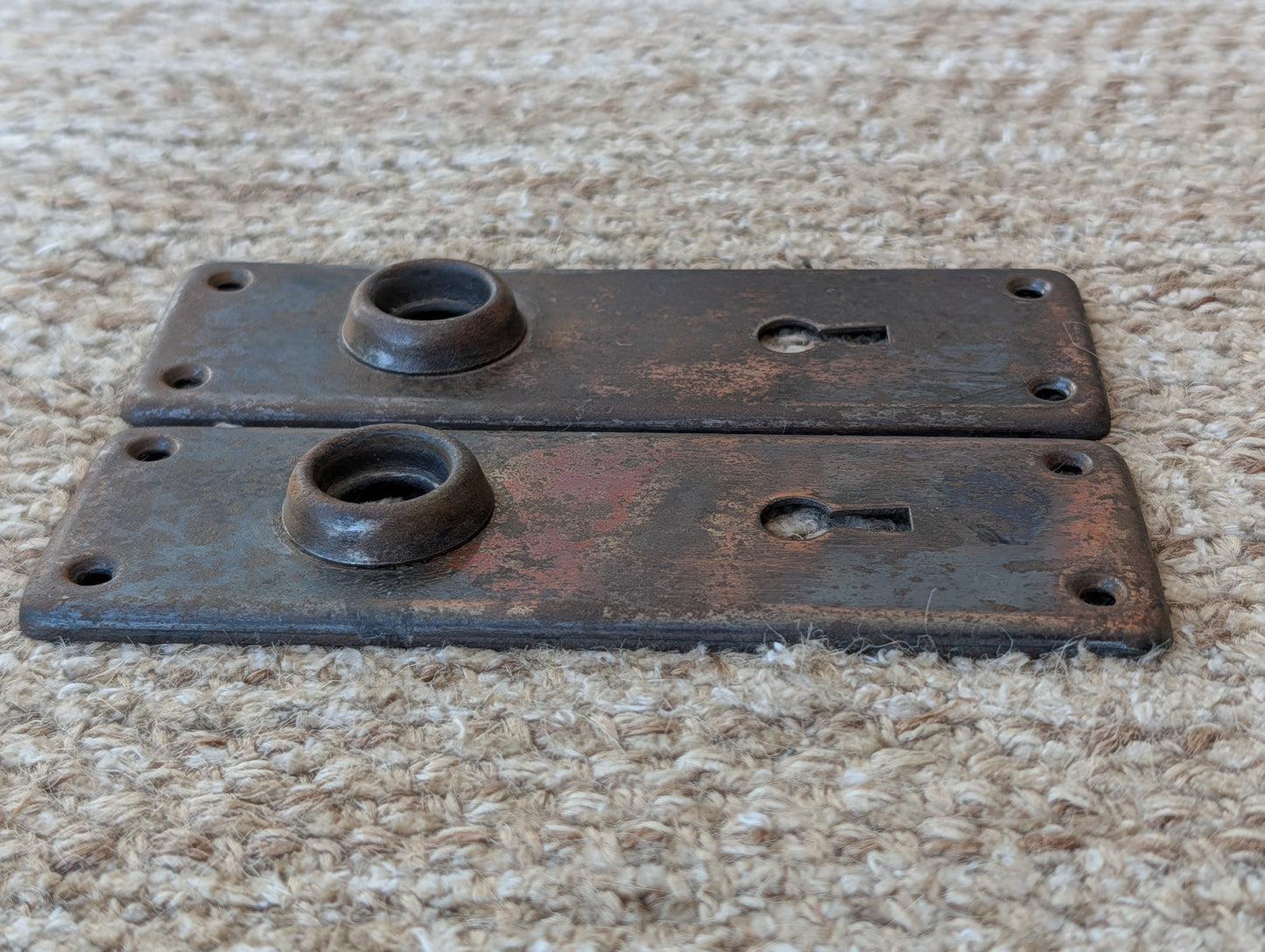 Pair Of Antique 1 7/8" x 5 3/4" Steel Door Knob Plate Hardware