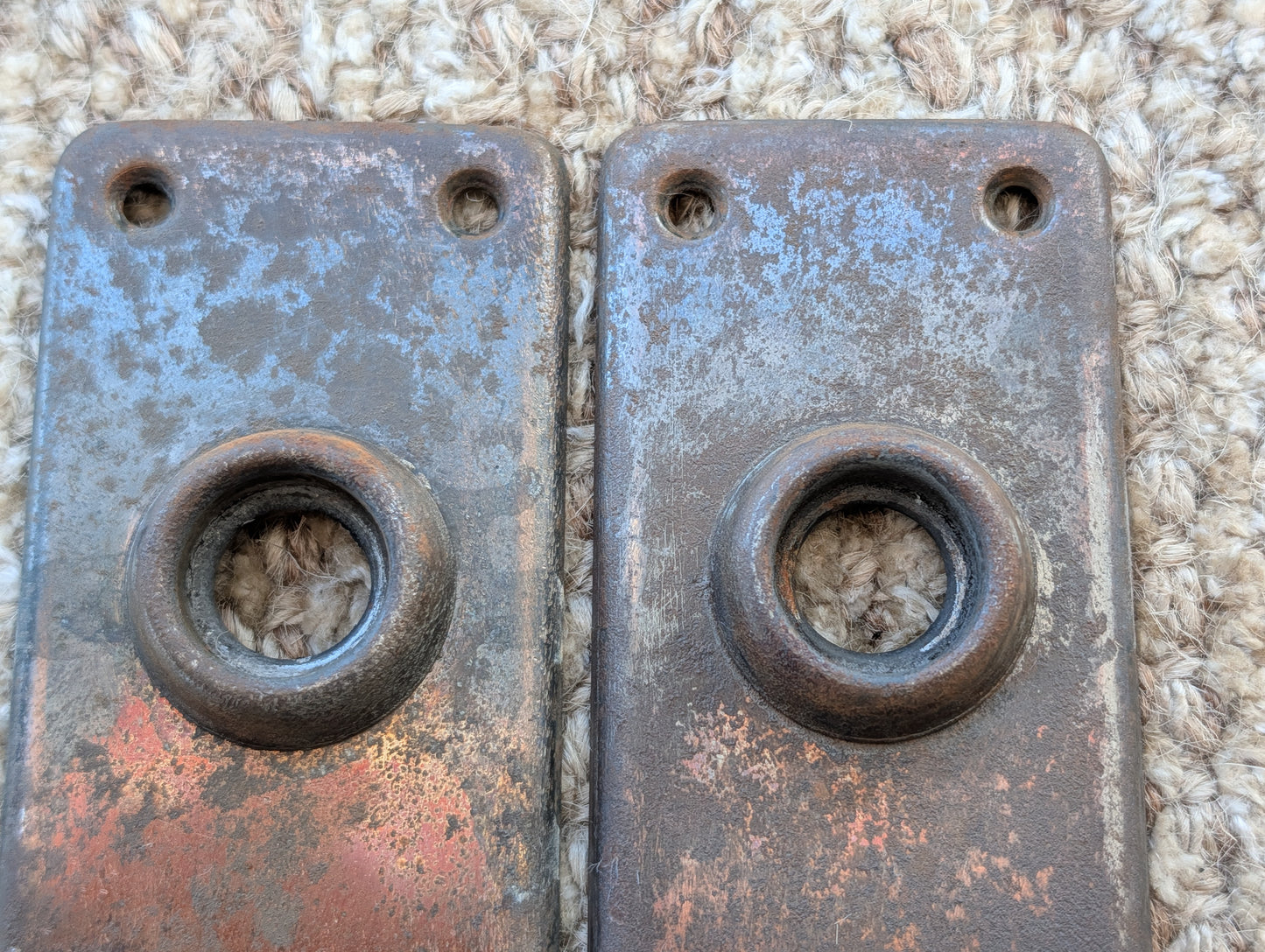 Pair Of Antique 1 7/8" x 5 3/4" Steel Door Knob Plate Hardware