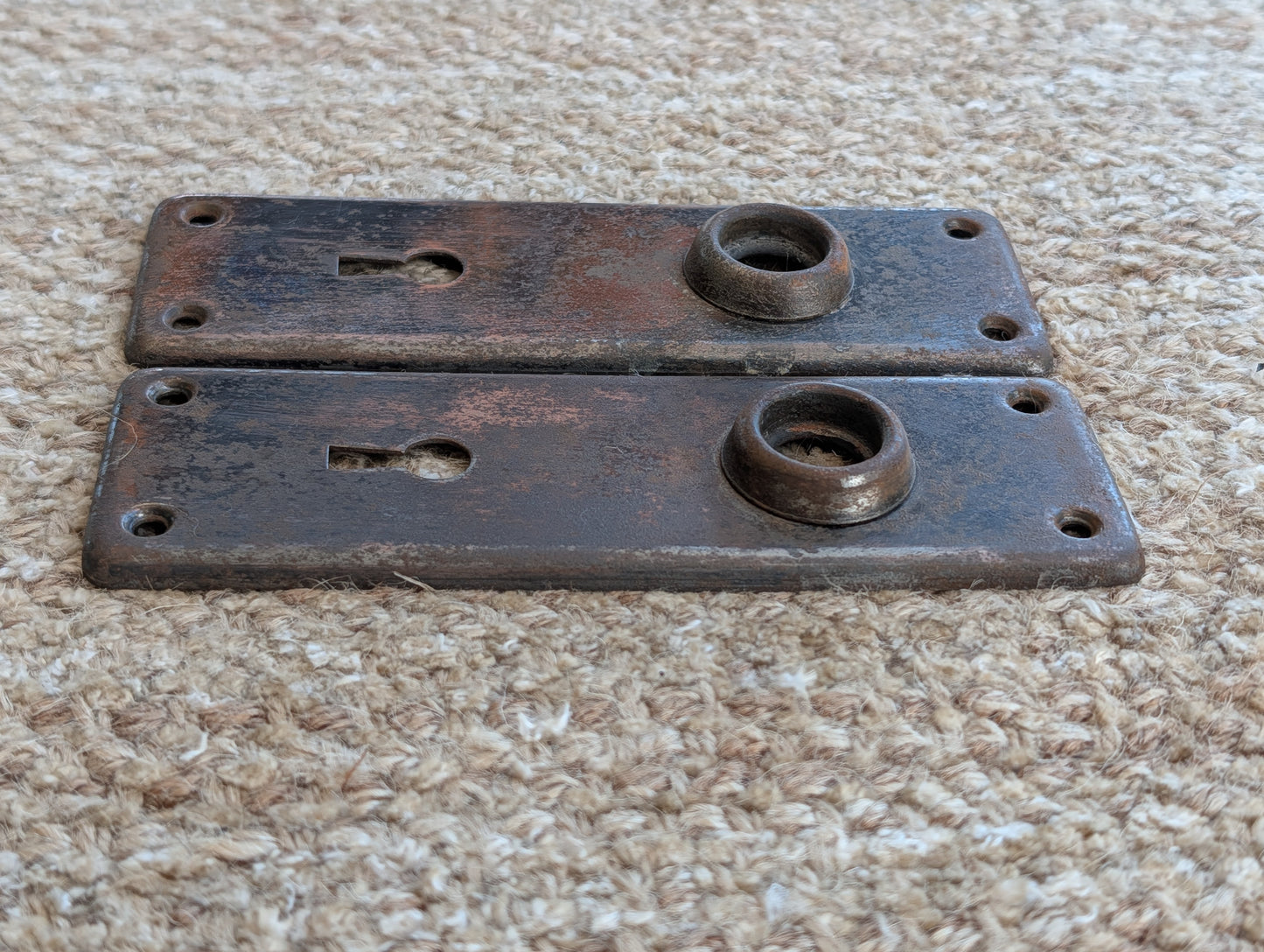 Pair Of Antique 1 7/8" x 5 3/4" Steel Door Knob Plate Hardware