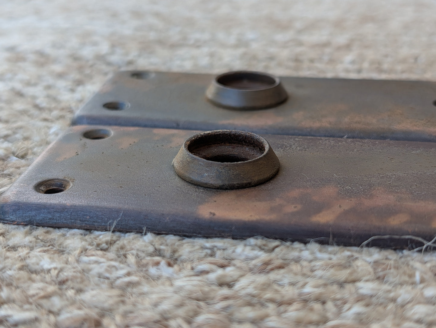 Pair Of Antique 1 7/8" x 5 3/4" Steel Door Knob Plate Hardware #345