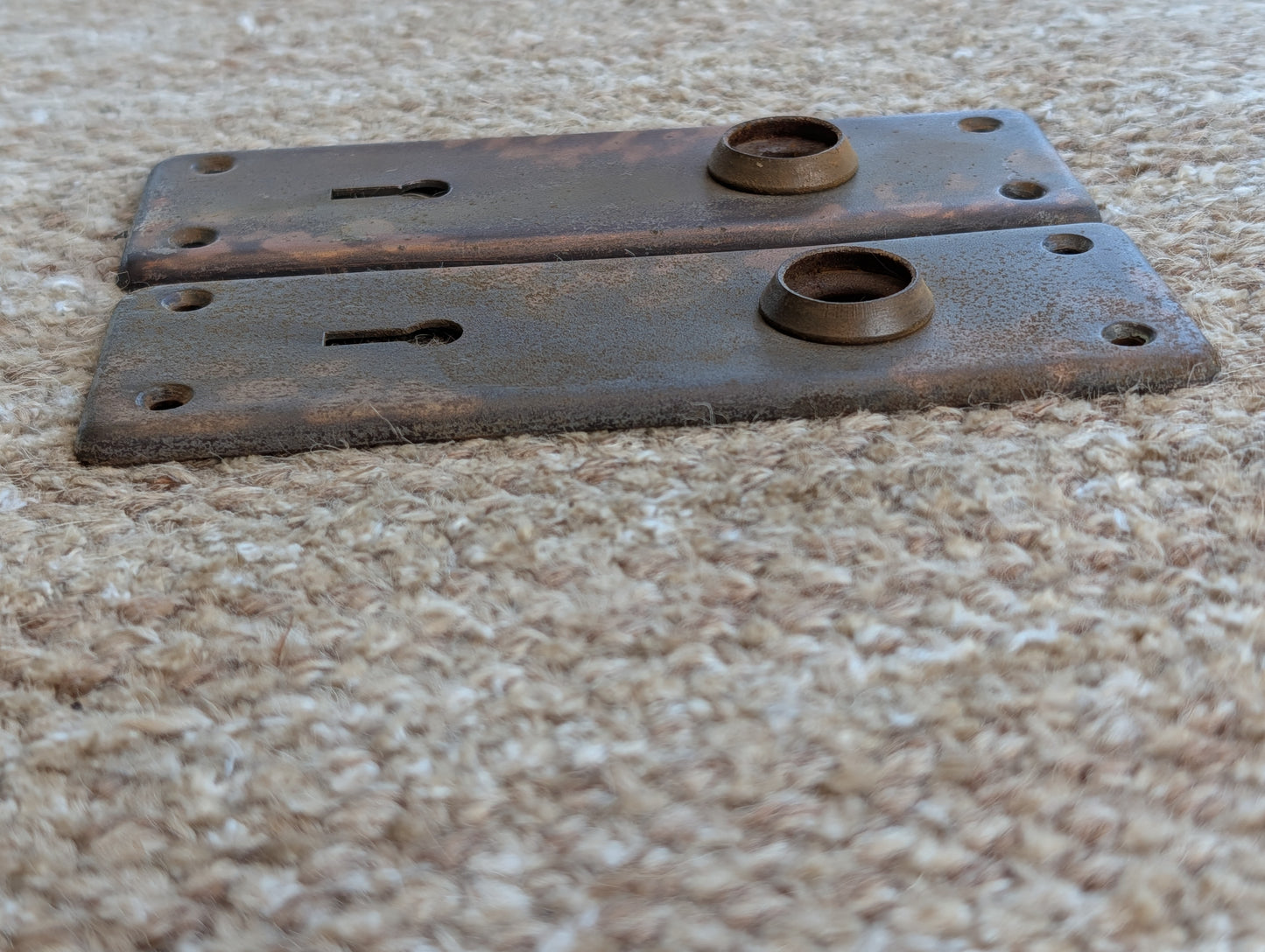 Pair Of Antique 1 7/8" x 5 3/4" Steel Door Knob Plate Hardware #345