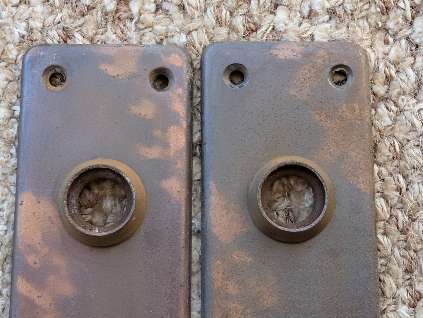 Pair Of Antique 1 7/8" x 5 3/4" Steel Door Knob Plate Hardware #345