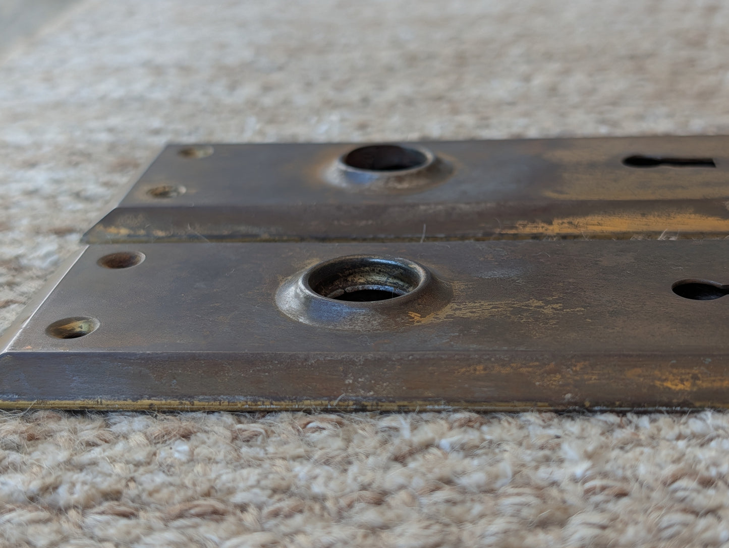 Pair Of Antique 2 1/4" x 7" Steel Door Knob Plate Hardware