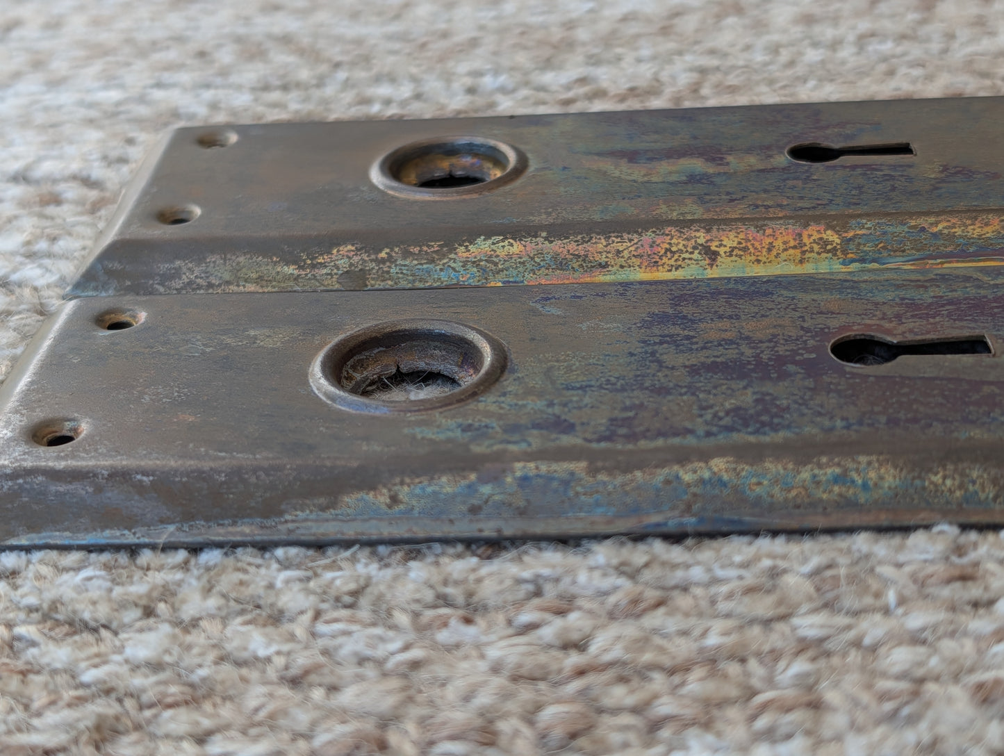 Pair Of Antique 2 1/4" x 7" Steel Door Knob Plate Hardware
