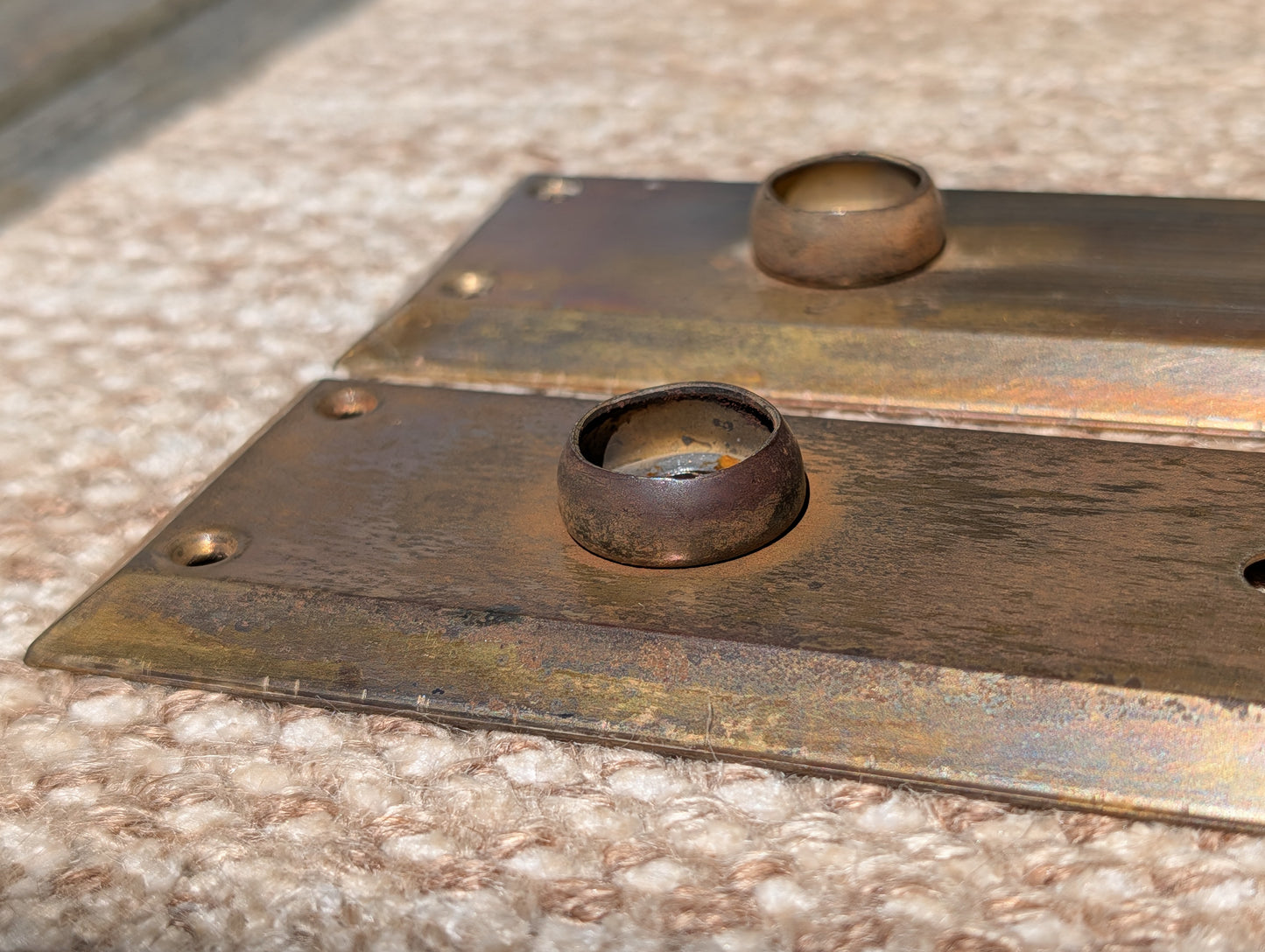 Pair Of Antique 2 1/4" x 7" Steel Door Knob Plate Hardware