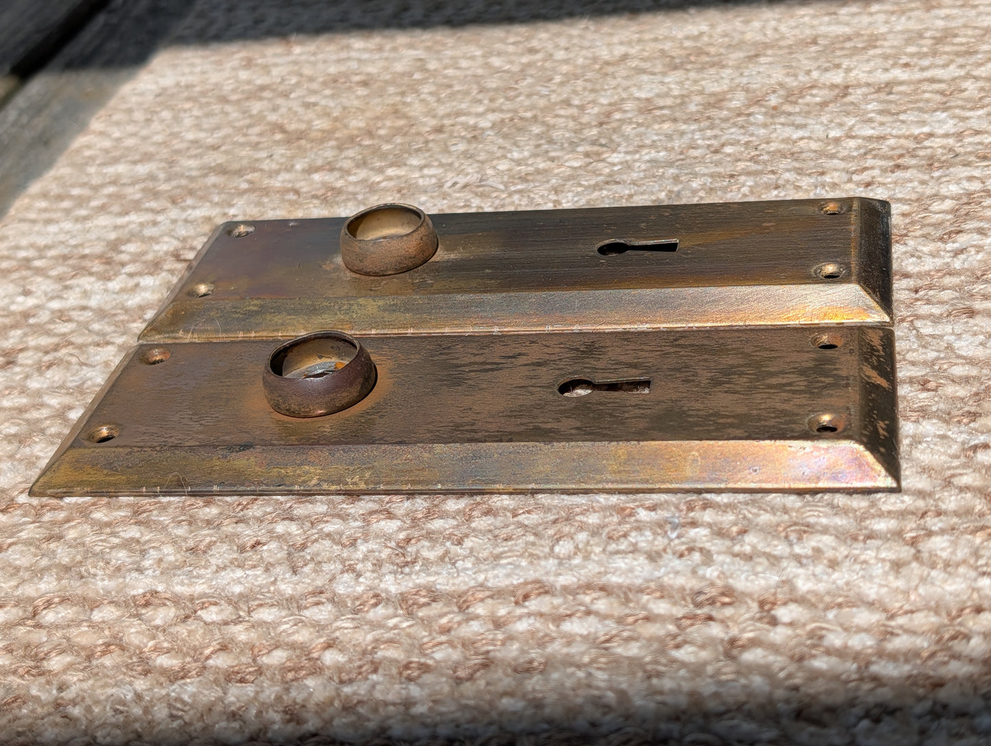 Pair Of Antique 2 1/4" x 7" Steel Door Knob Plate Hardware