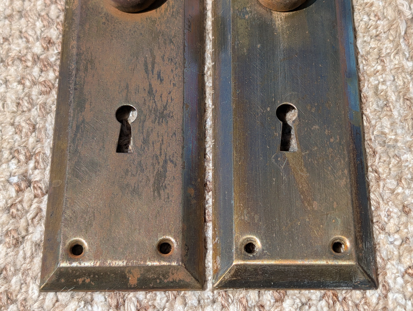 Pair Of Antique 2 1/4" x 7" Steel Door Knob Plate Hardware