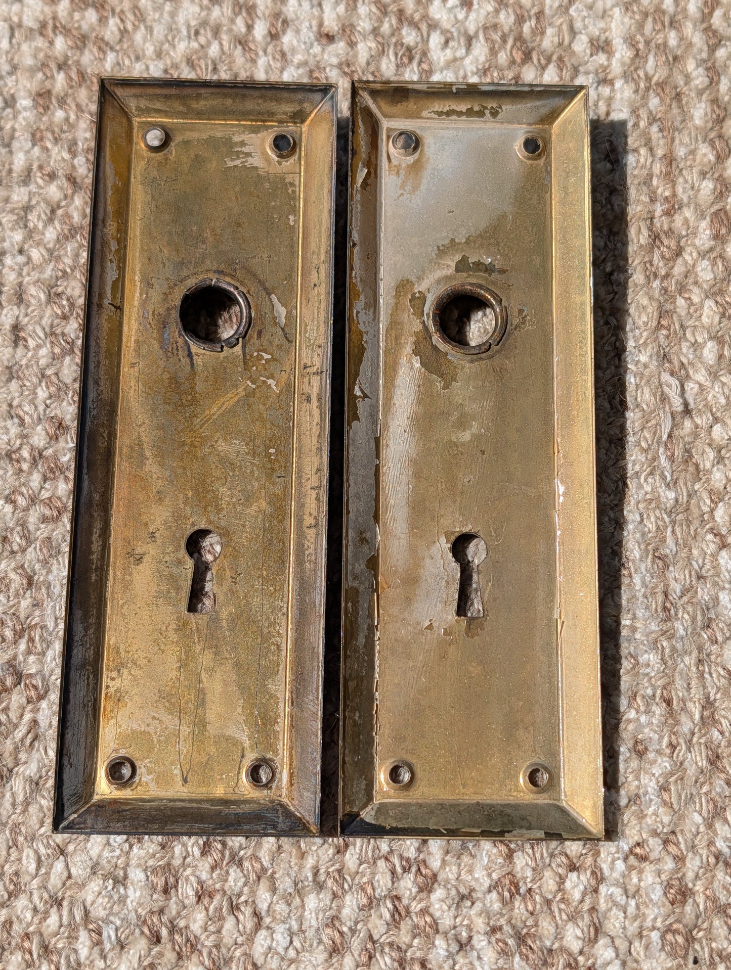 Pair Of Antique 2 1/4" x 7" Steel Door Knob Plate Hardware