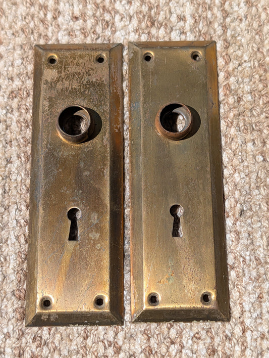 Pair Of Antique 2 1/4" x 7" Steel Door Knob Plate Hardware