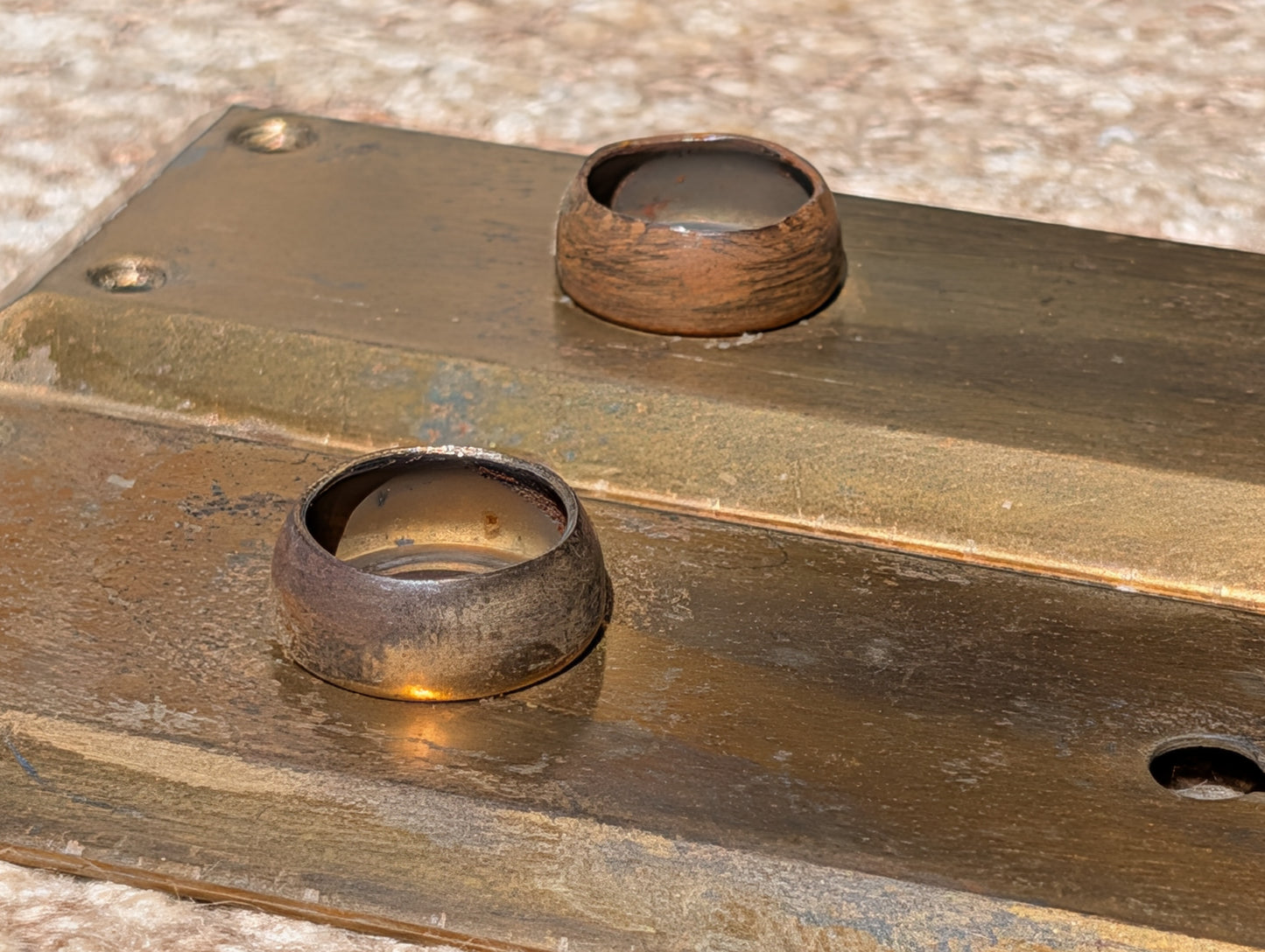 Pair Of Antique 2 1/4" x 7" Steel Door Knob Plate Hardware