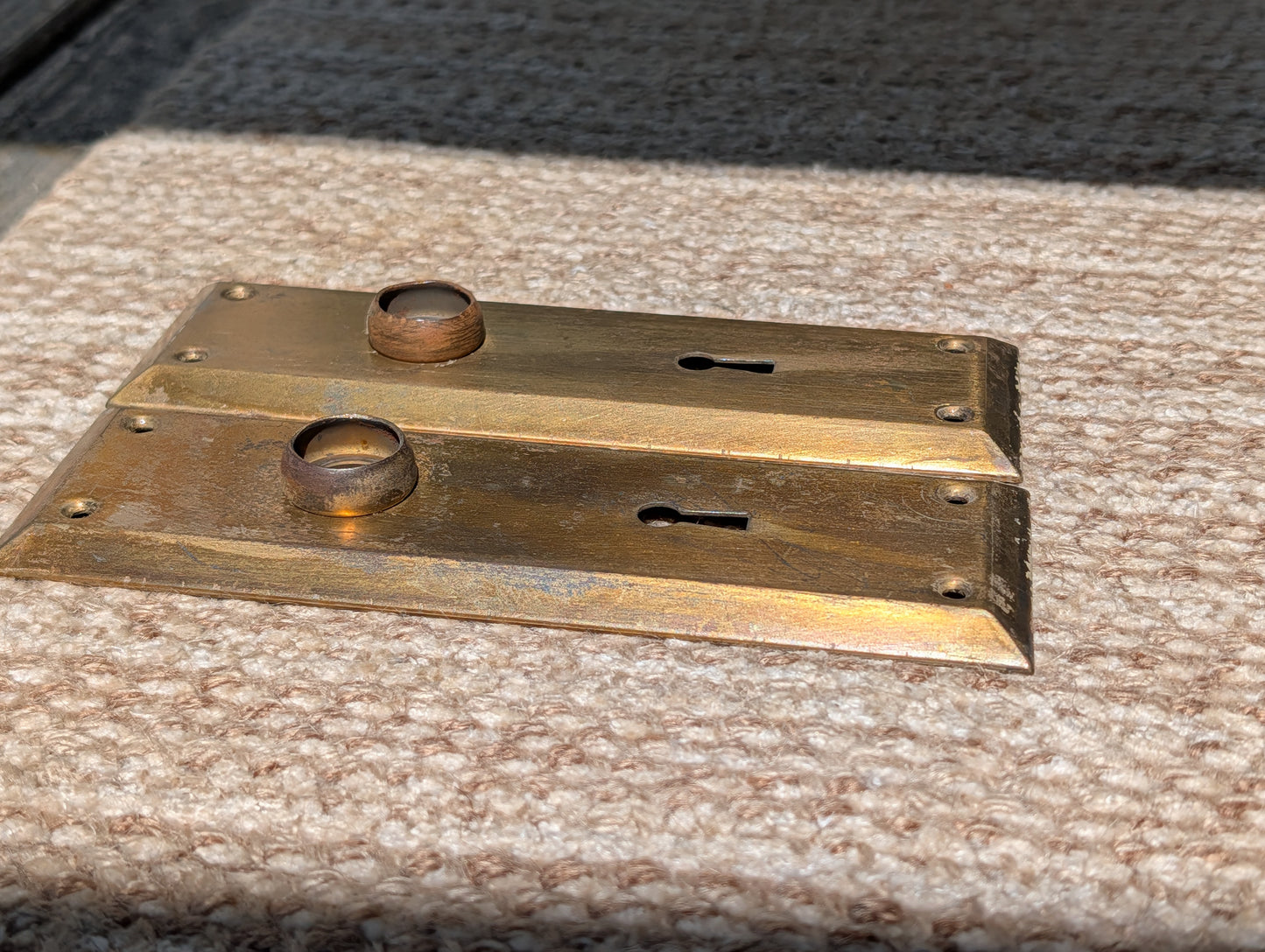 Pair Of Antique 2 1/4" x 7" Steel Door Knob Plate Hardware