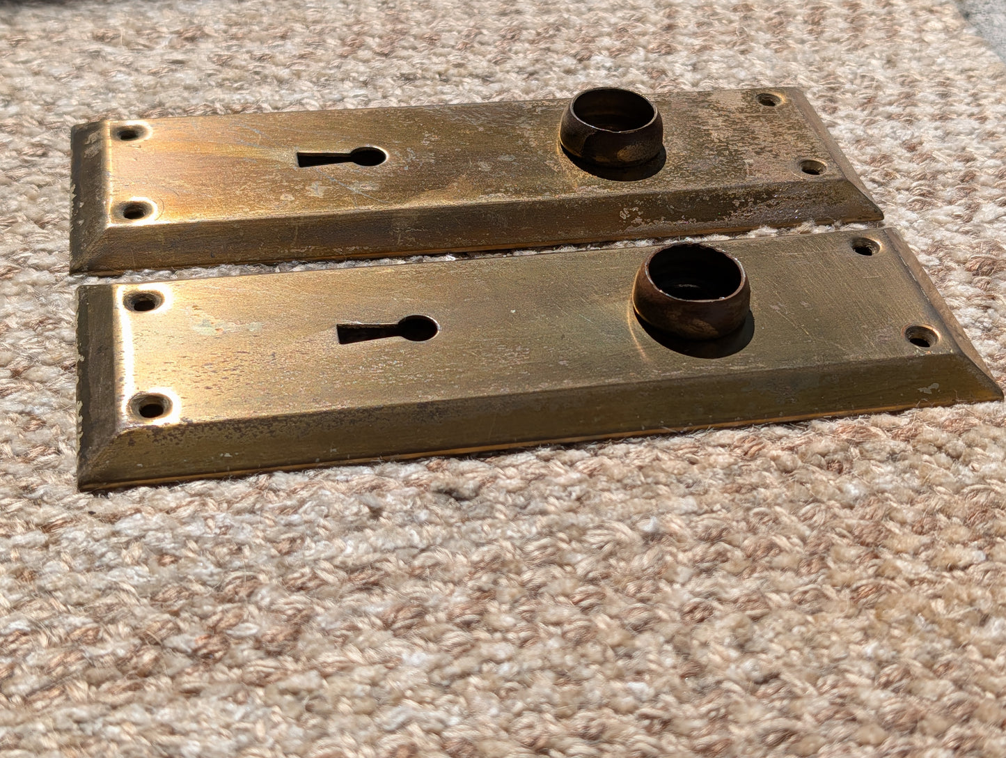 Pair Of Antique 2 1/4" x 7" Steel Door Knob Plate Hardware