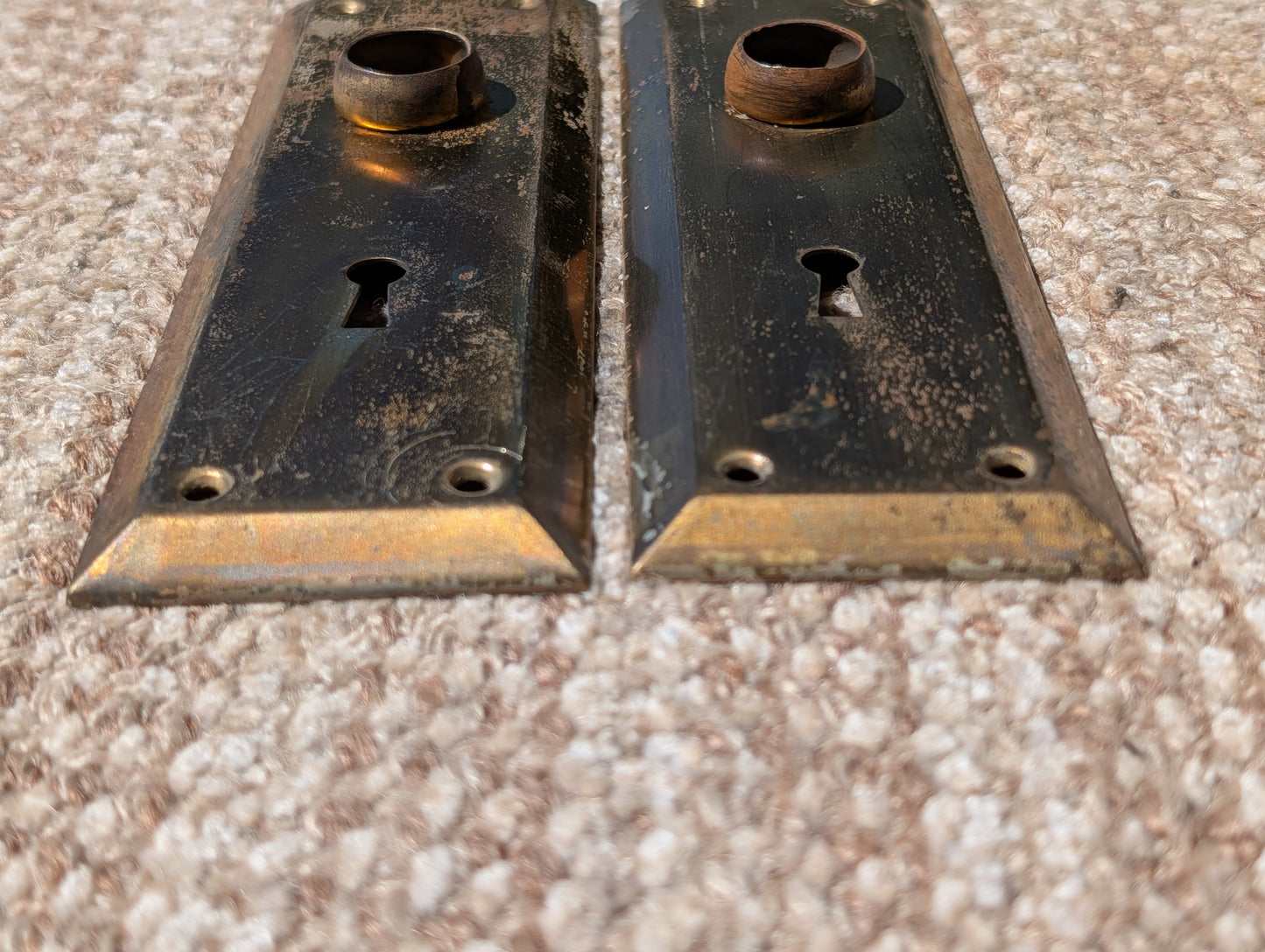 Pair Of Antique 2 1/4" x 7" Steel Door Knob Plate Hardware