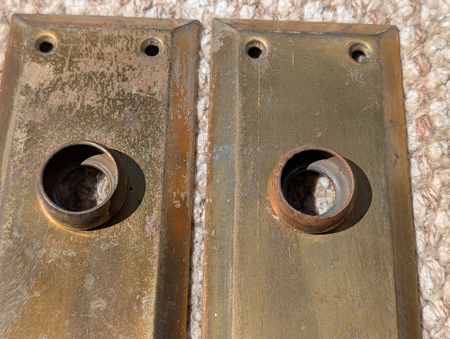 Pair Of Antique 2 1/4" x 7" Steel Door Knob Plate Hardware