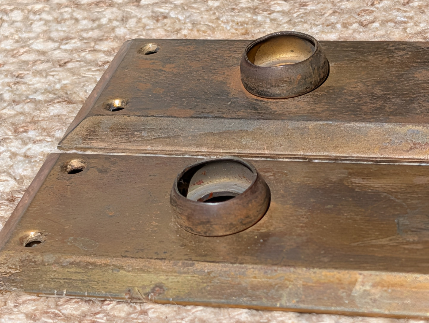 Pair Of Antique 2 1/4" x 7" Steel Door Knob Plate Hardware