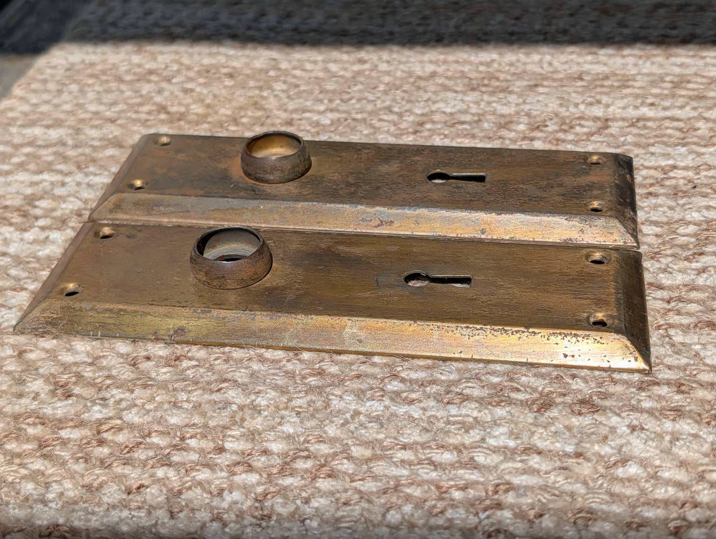 Pair Of Antique 2 1/4" x 7" Steel Door Knob Plate Hardware