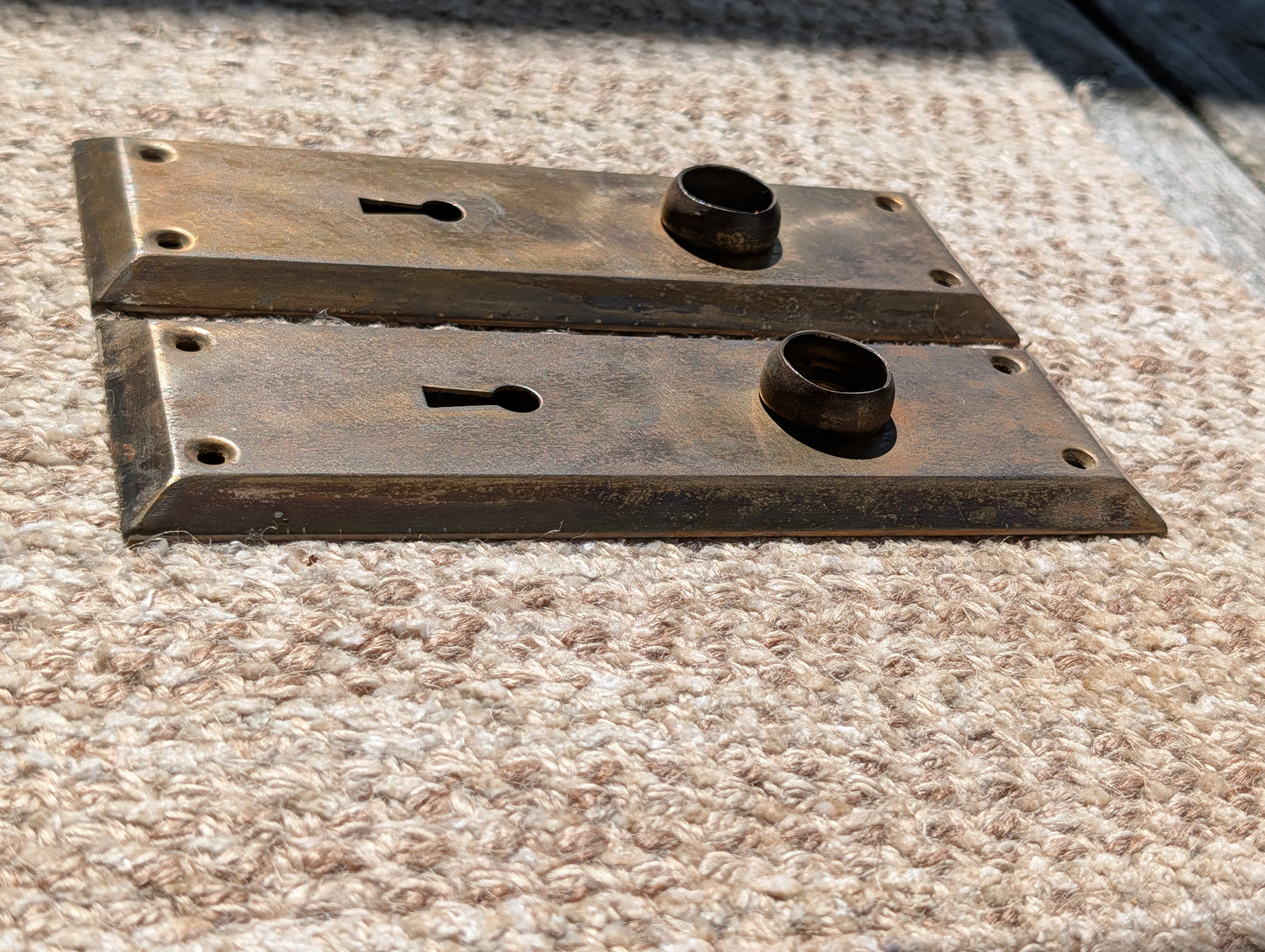 Pair Of Antique 2 1/4" x 7" Steel Door Knob Plate Hardware