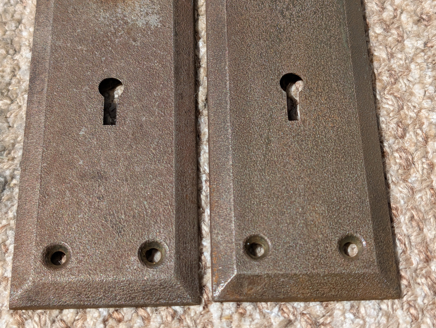 Pair Of Antique 2 1/4" x 7" Steel Door Knob Plate Hardware