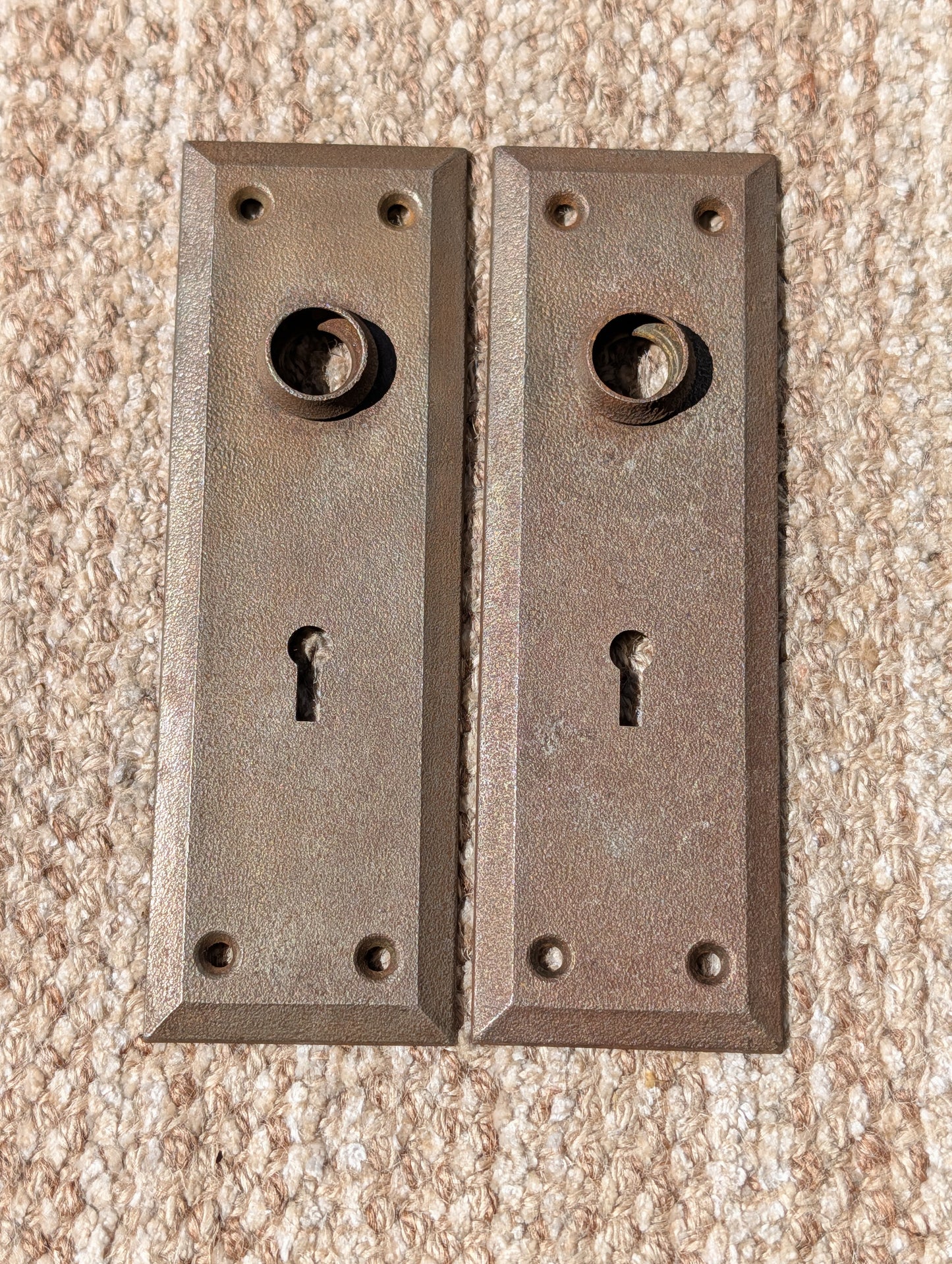 Pair Of Antique 2 1/4" x 7" Steel Door Knob Plate Hardware