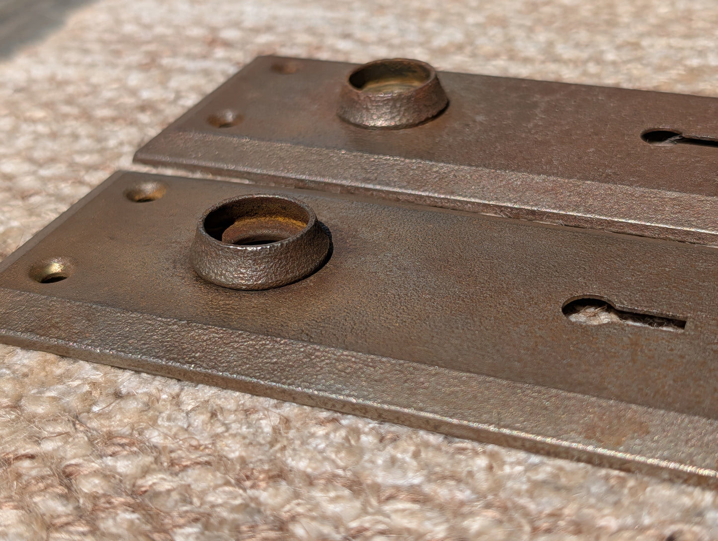Pair Of Antique 2 1/4" x 7" Steel Door Knob Plate Hardware