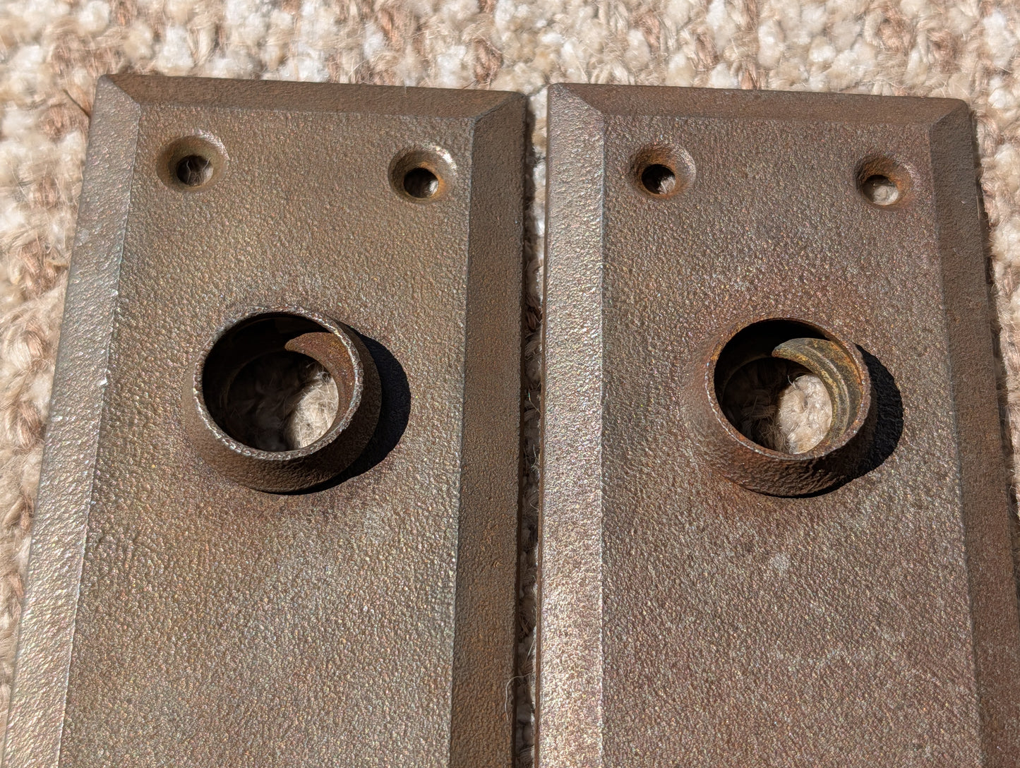 Pair Of Antique 2 1/4" x 7" Steel Door Knob Plate Hardware