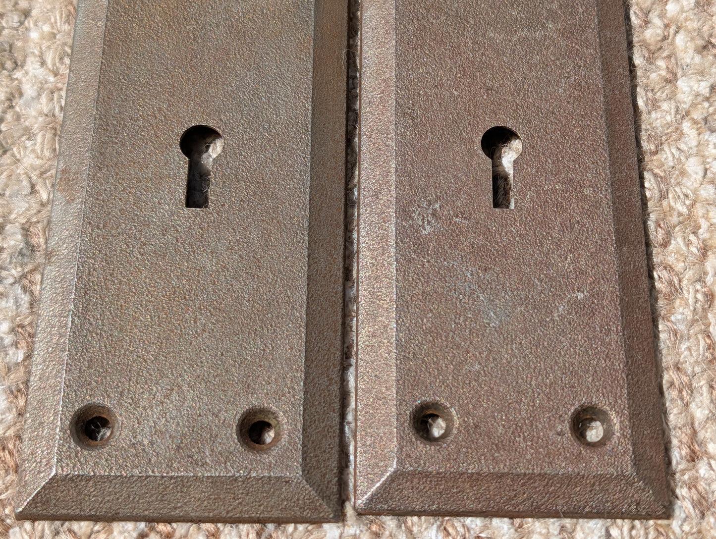 Pair Of Antique 2 1/4" x 7" Steel Door Knob Plate Hardware
