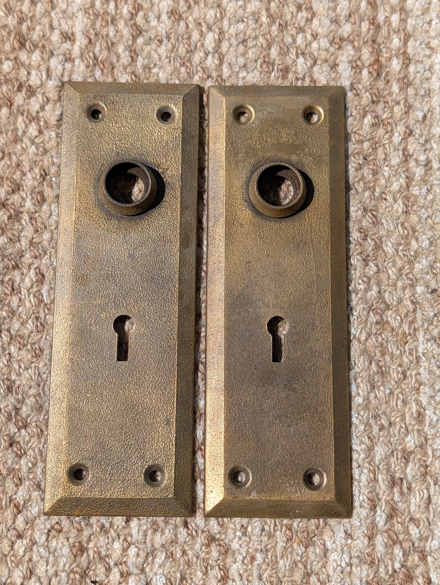 Pair Of Antique 2 1/4" x 7" Steel Door Knob Plate Hardware