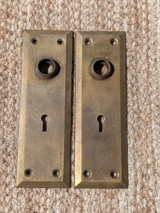 Pair Of Antique 2 1/4" x 7" Steel Door Knob Plate Hardware