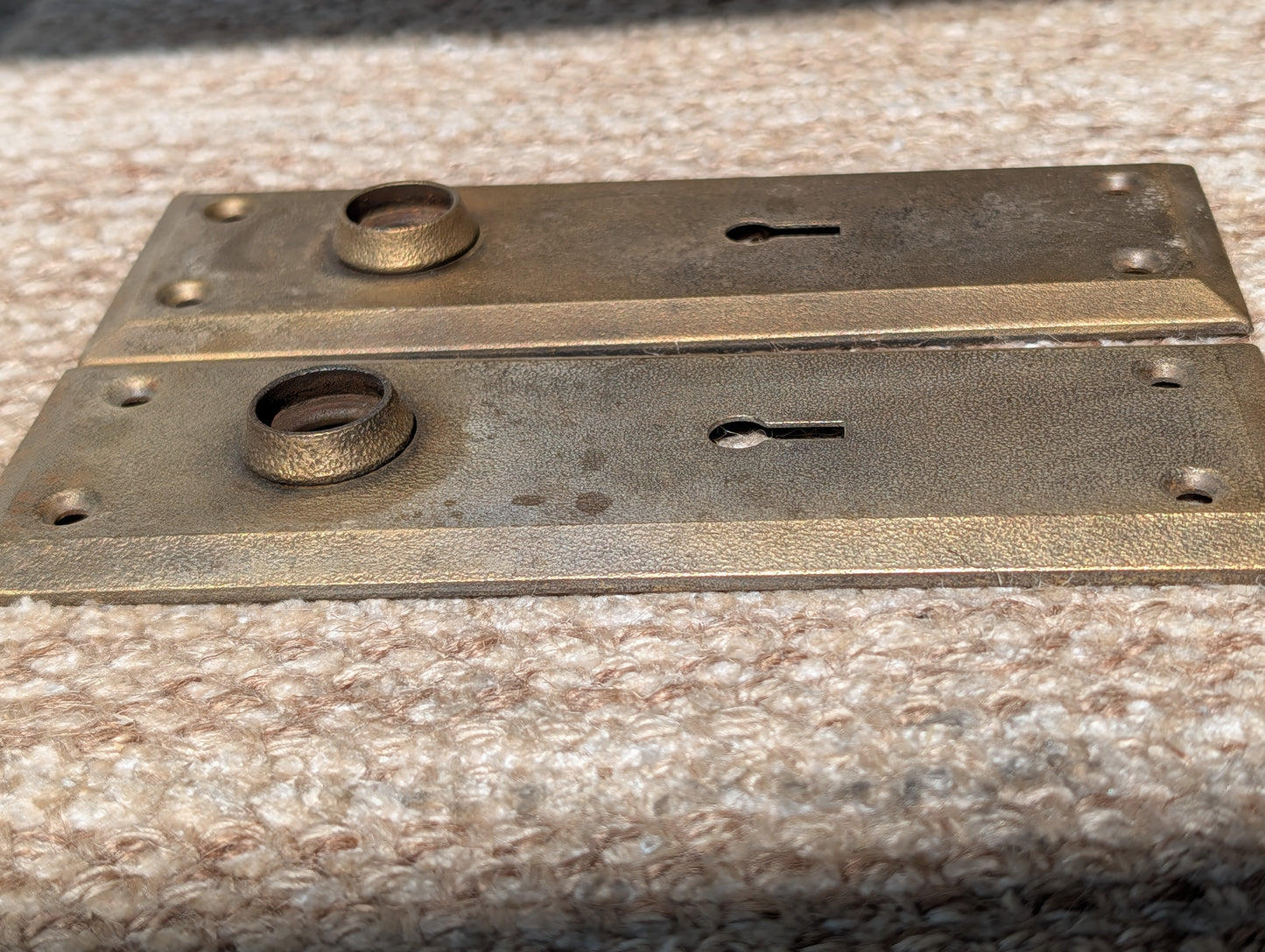 Pair Of Antique 2 1/4" x 7" Steel Door Knob Plate Hardware