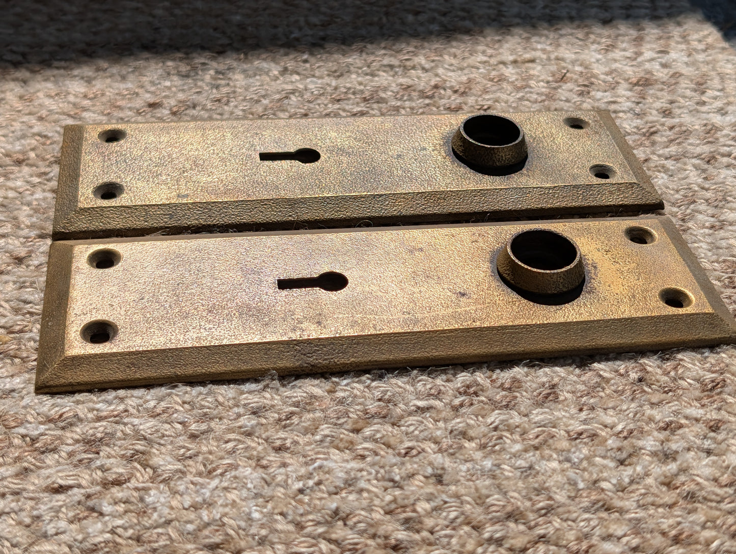 Pair Of Antique 2 1/4" x 7" Steel Door Knob Plate Hardware