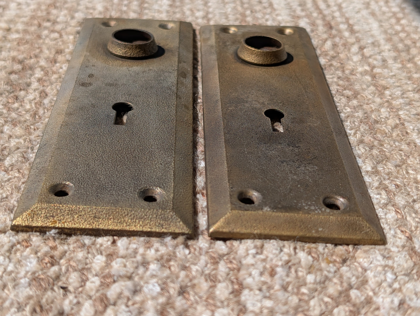 Pair Of Antique 2 1/4" x 7" Steel Door Knob Plate Hardware