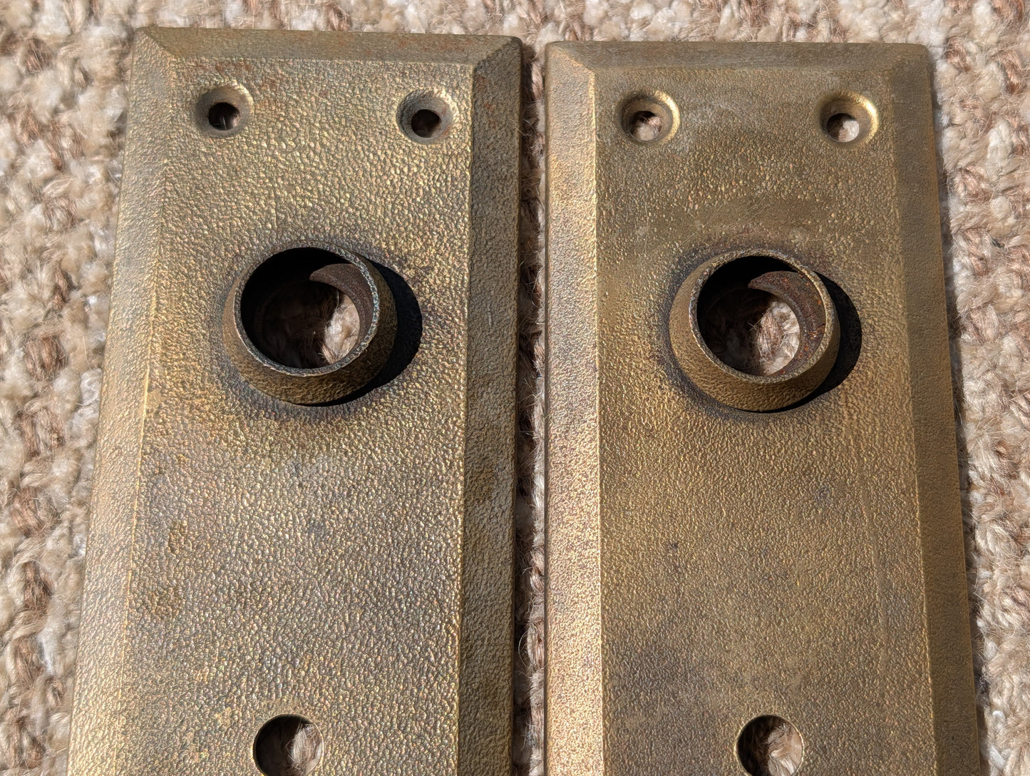 Pair Of Antique 2 1/4" x 7" Steel Door Knob Plate Hardware