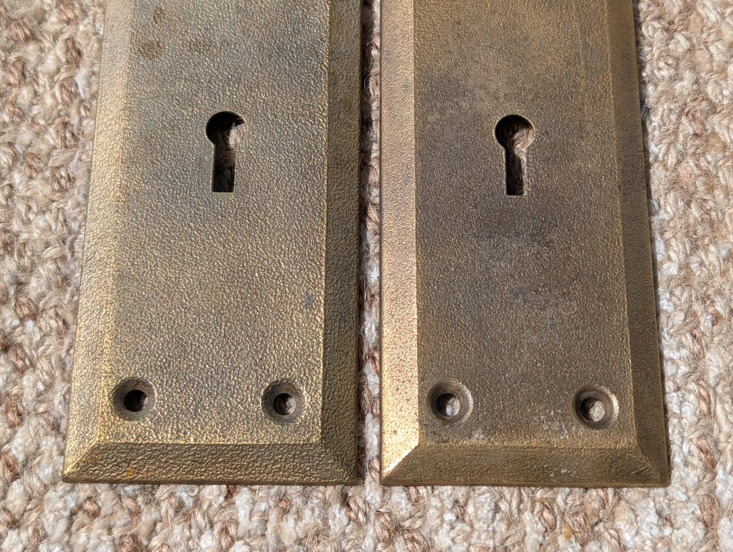 Pair Of Antique 2 1/4" x 7" Steel Door Knob Plate Hardware